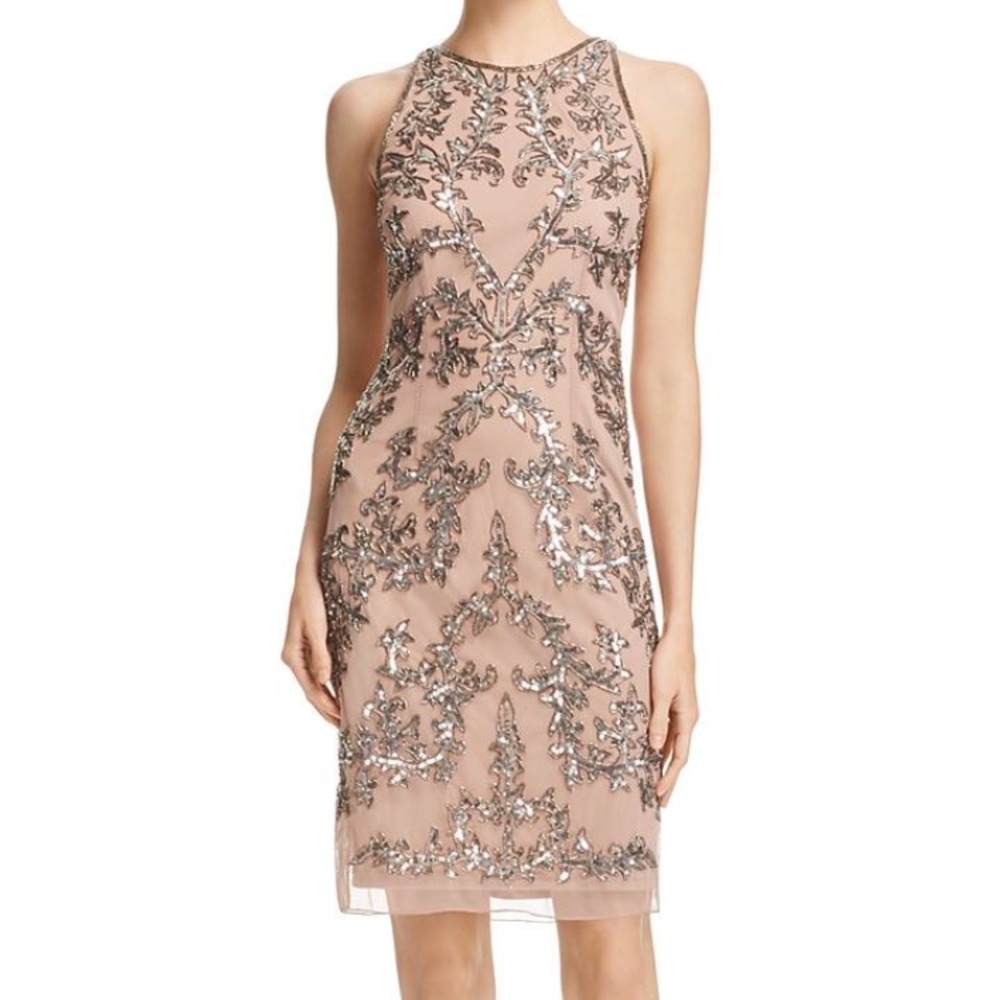 Adrianna Papell Rose gold beaded dress